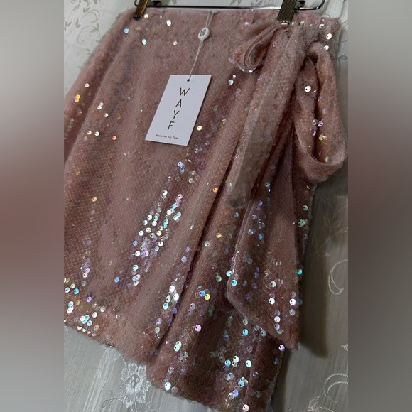 Wayf Blush Pink “For Keeps” Sequin Fun & Flirty Wrap Mini Skirt Size Medium NWT - Picture 7 of 7